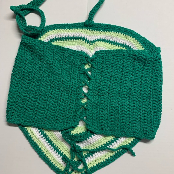 Hand crafted crochet halter top with tie strap and laceup back - Picture 2 of 6